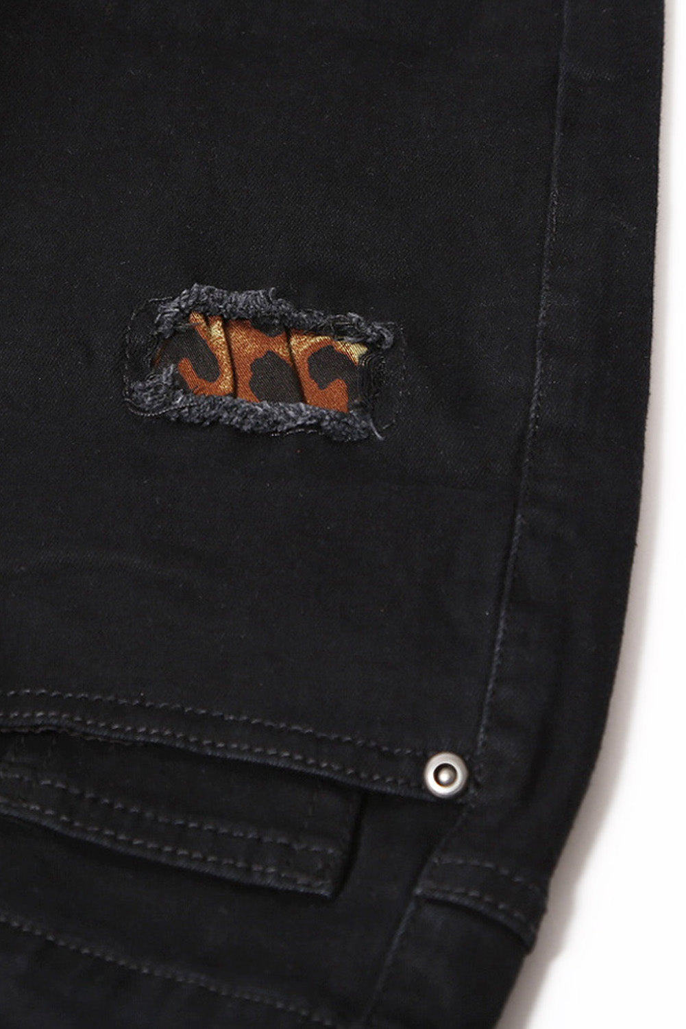 Leopard Patch Detail Black Distressed Jeans Jeans JT's Designer Fashion