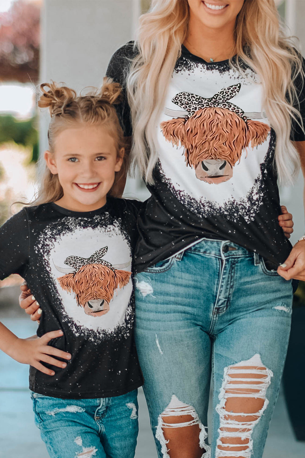 Black Family Matching Cow Head Graphic Print Color Block Adult Top Black 95%Polyester 5%Elastane Family T-shirts JT's Designer Fashion