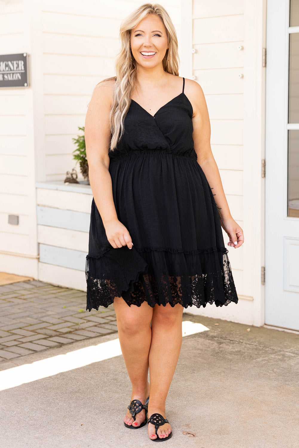 Black Lace Ruffle Hem Plus Size Flared Sundress Plus Size Dresses JT's Designer Fashion