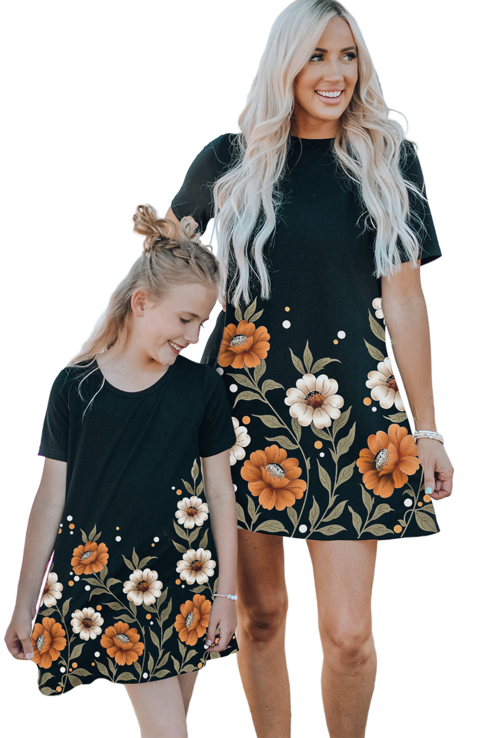 Black Family Matching Floral Printed Short Sleeve Mini Dress Family Dress JT's Designer Fashion