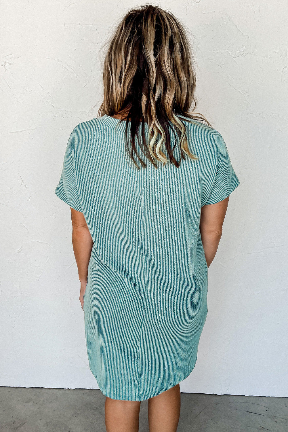 Blue Striped Ribbed Knit T-shirt Shift Dress T Shirt Dresses JT's Designer Fashion