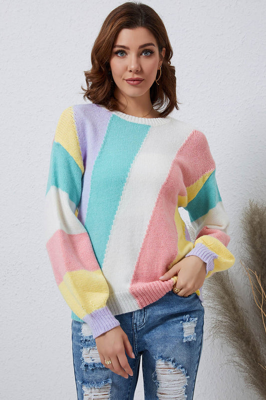 Multicolor Round neck colored block sweater Pre Order Sweaters & Cardigans JT's Designer Fashion