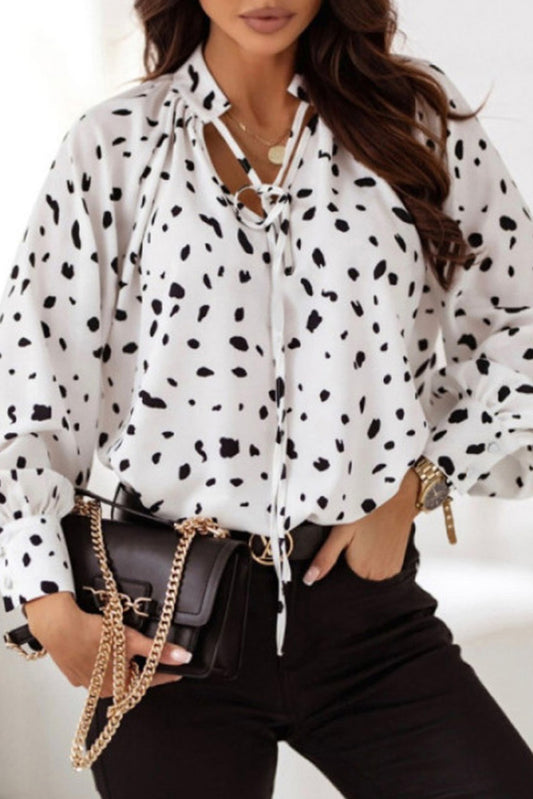White Leopard Print Bishop Sleeves Blouse Blouses & Shirts JT's Designer Fashion