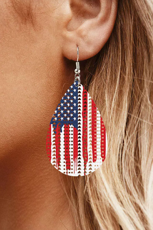 Multicolor American Flag Hollow Out Water Drop Earrings Jewelry JT's Designer Fashion