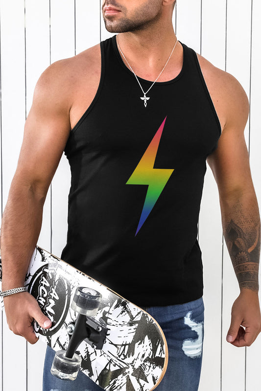 Black Rainbow Ombre Lightning Graphic Mens Tank Top Black 62%Polyester+32%Cotton+6%Elastane Men's Tops JT's Designer Fashion