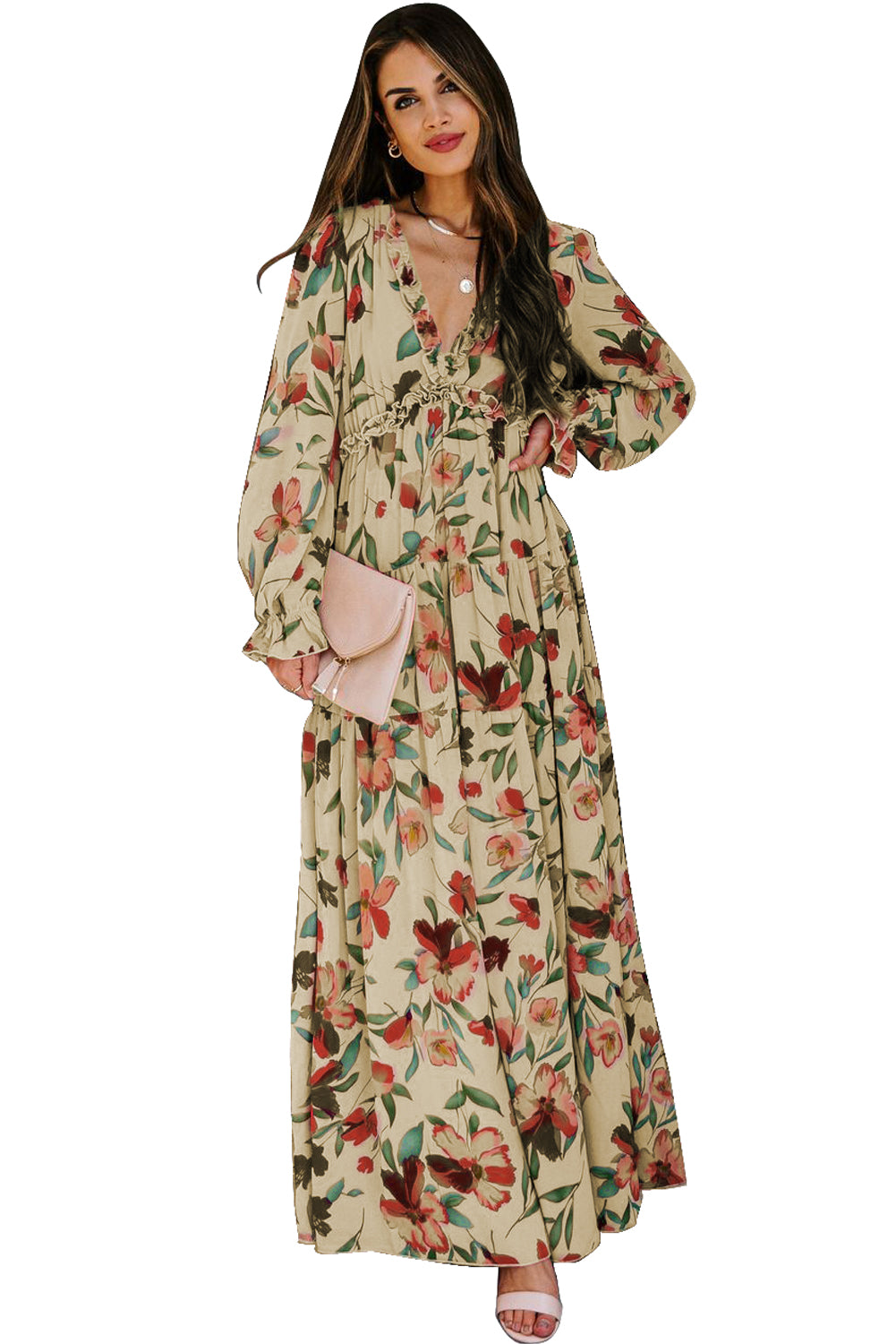 Wild Lotus Ruffle Tiered Maxi Dress Maxi Dresses JT's Designer Fashion