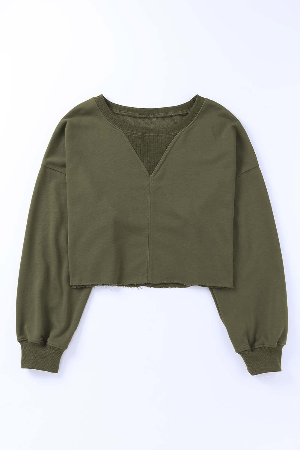 Green Drop Shoulder Cropped Sweatshirt Sweatshirts & Hoodies JT's Designer Fashion