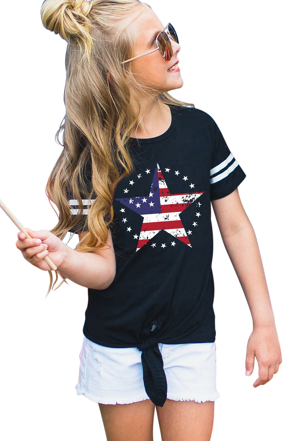 Black Flag Star Tie Front Graphic T Shirt Family T-shirts JT's Designer Fashion