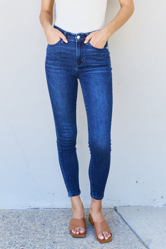 Judy Blue Marie Full Size Mid Rise Crinkle Ankle Detail Skinny Jeans Medium Jeans JT's Designer Fashion