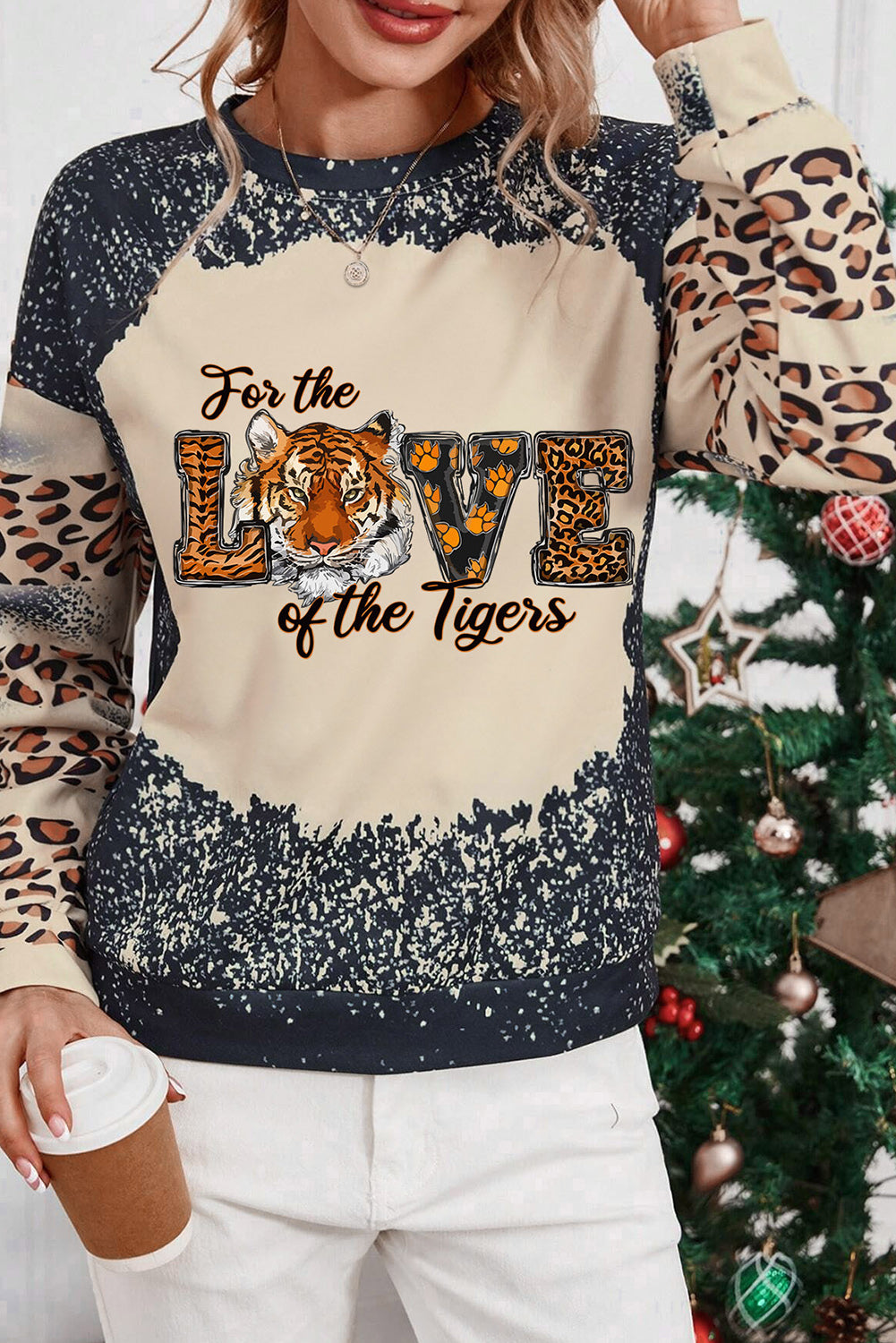 Black For The Love of the Tigers Animal Print Bleached Sweatshirt Graphic Sweatshirts JT's Designer Fashion