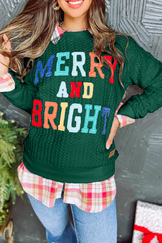 Blackish Green Merry And Bright Cable Knit Pullover Sweatshirt Pre Order Sweatshirts & Hoodies JT's Designer Fashion