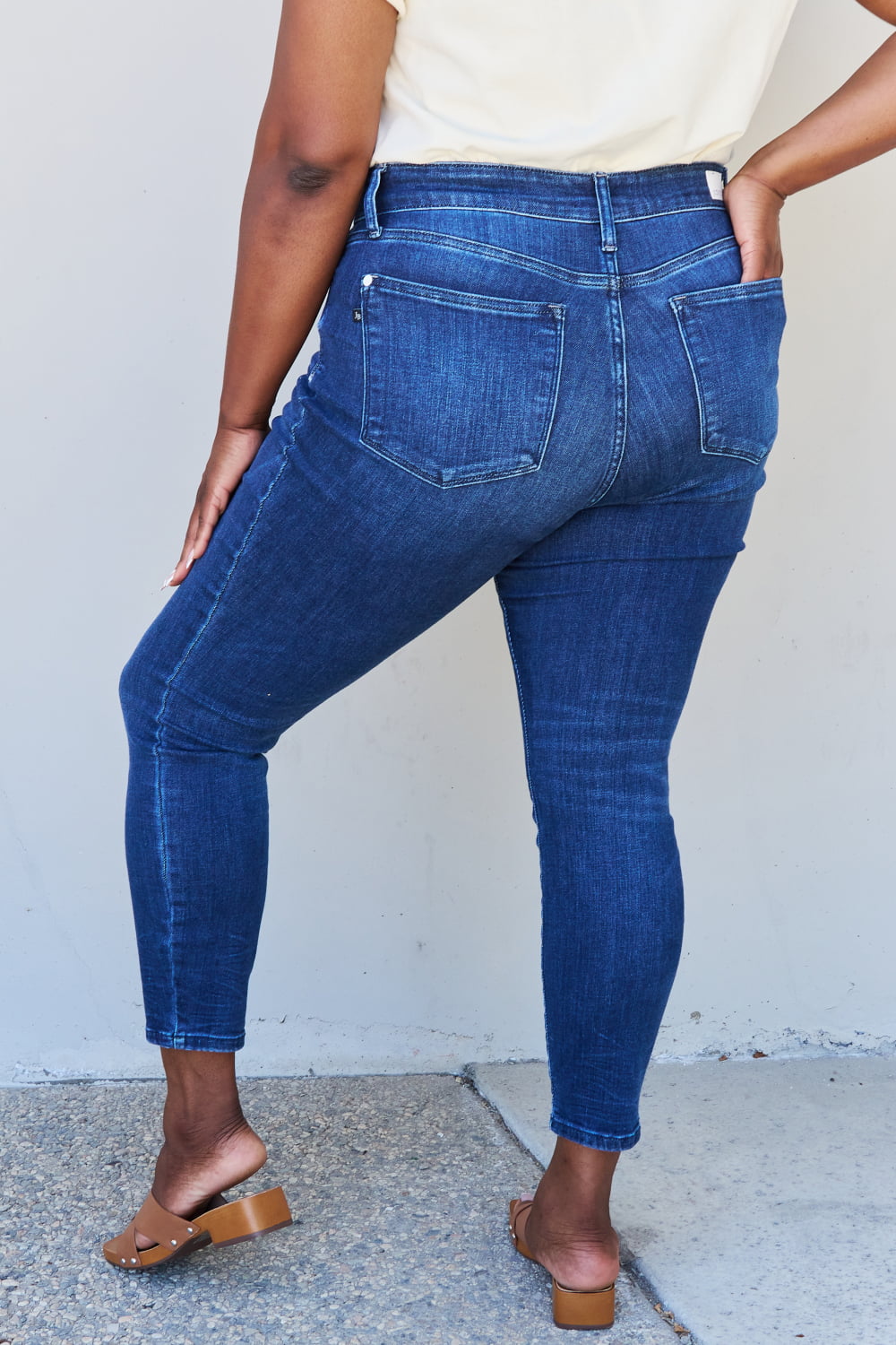 Judy Blue Marie Full Size Mid Rise Crinkle Ankle Detail Skinny Jeans Jeans JT's Designer Fashion