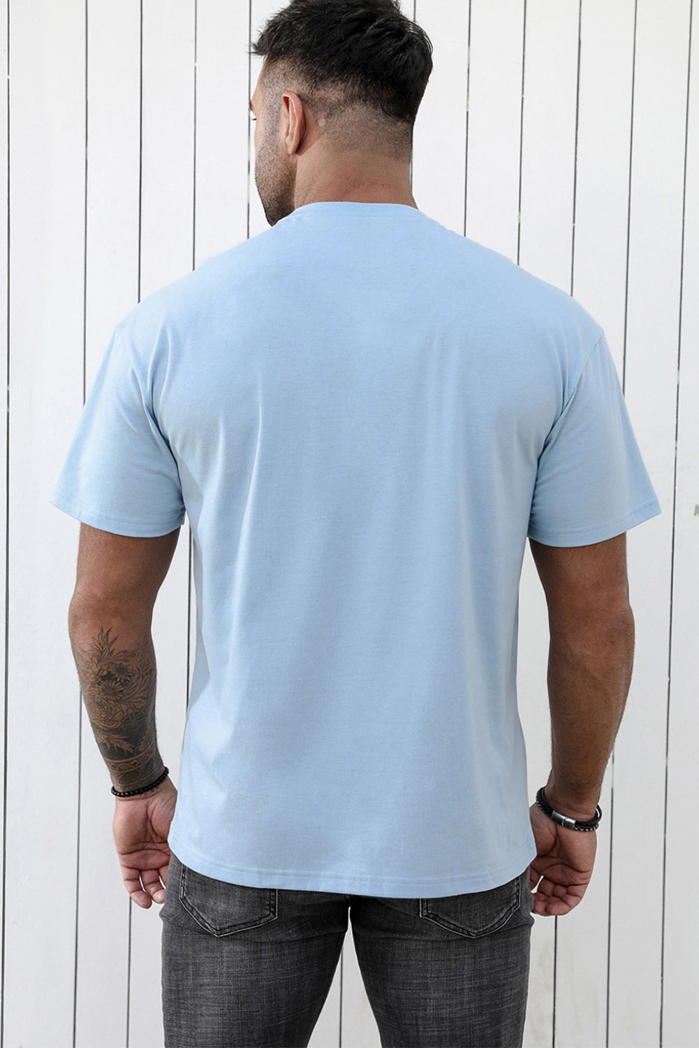 Sky Blue Men's Father's Day Letter Print Short Sleeve Graphic T Shirt Men's Tops JT's Designer Fashion