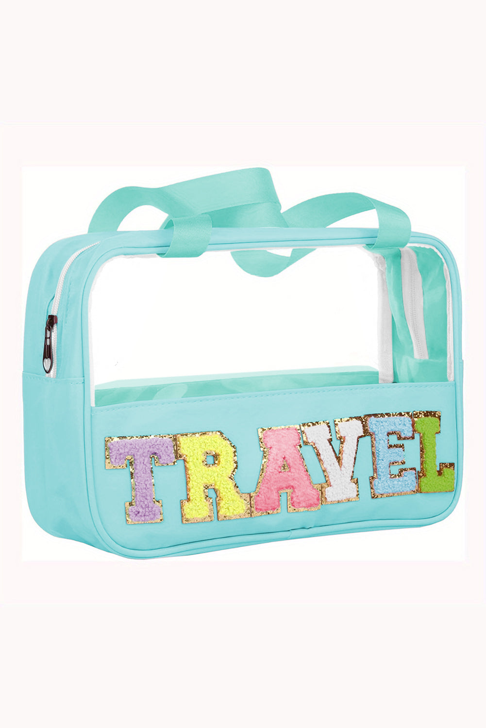 Mint Green TRAVEL Chenille Letter Clear PVC Makeup Bag Other Accessories JT's Designer Fashion