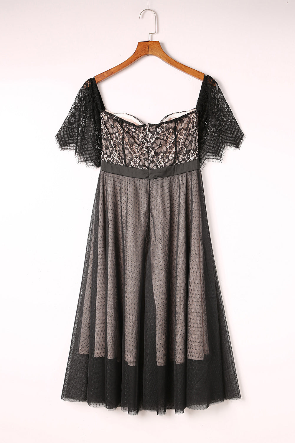 Black Dotted Lace Mesh Off Shoulder Dress Evening Dresses JT's Designer Fashion