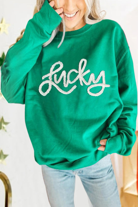 Green Lucky Graphic Pullover Sweatshirt Pre Order Sweatshirts & Hoodies JT's Designer Fashion