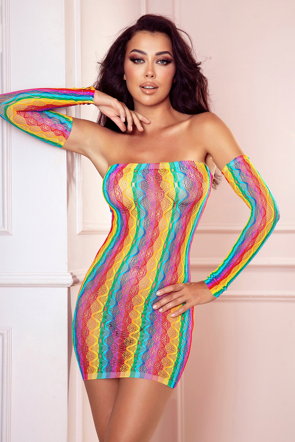 Multicolor Color Block Crochet Bandeau Chemise Lingerie Babydolls & Chemises JT's Designer Fashion