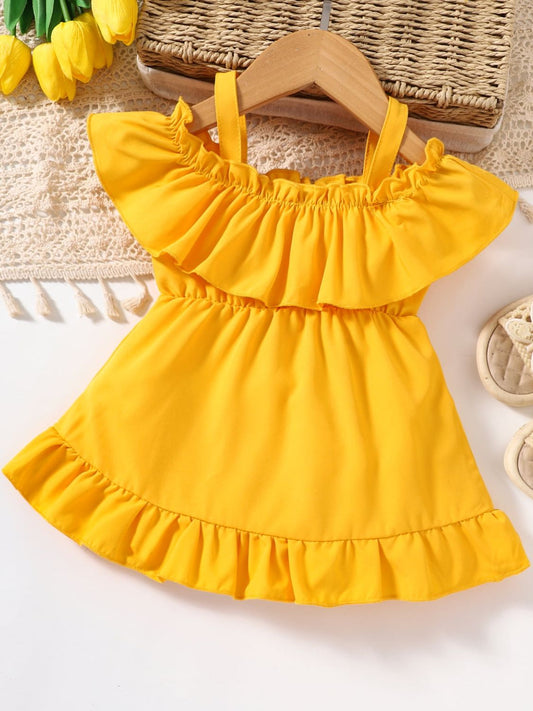 Baby Girl Frill Trim Ruffle Hem Dress Mustard Baby JT's Designer Fashion
