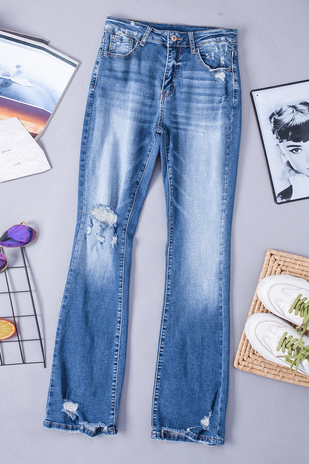 Blue Distressed Flare Jeans Jeans JT's Designer Fashion
