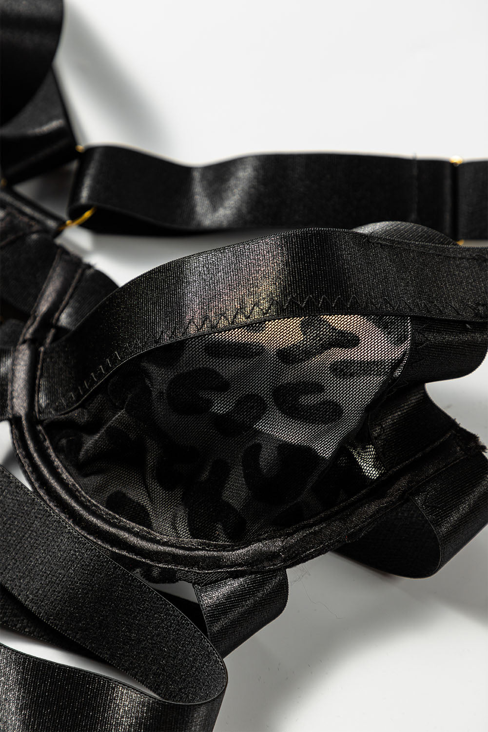 Black Strappy Caged Leopard Insert Teddy Lingerie Teddy Lingerie JT's Designer Fashion