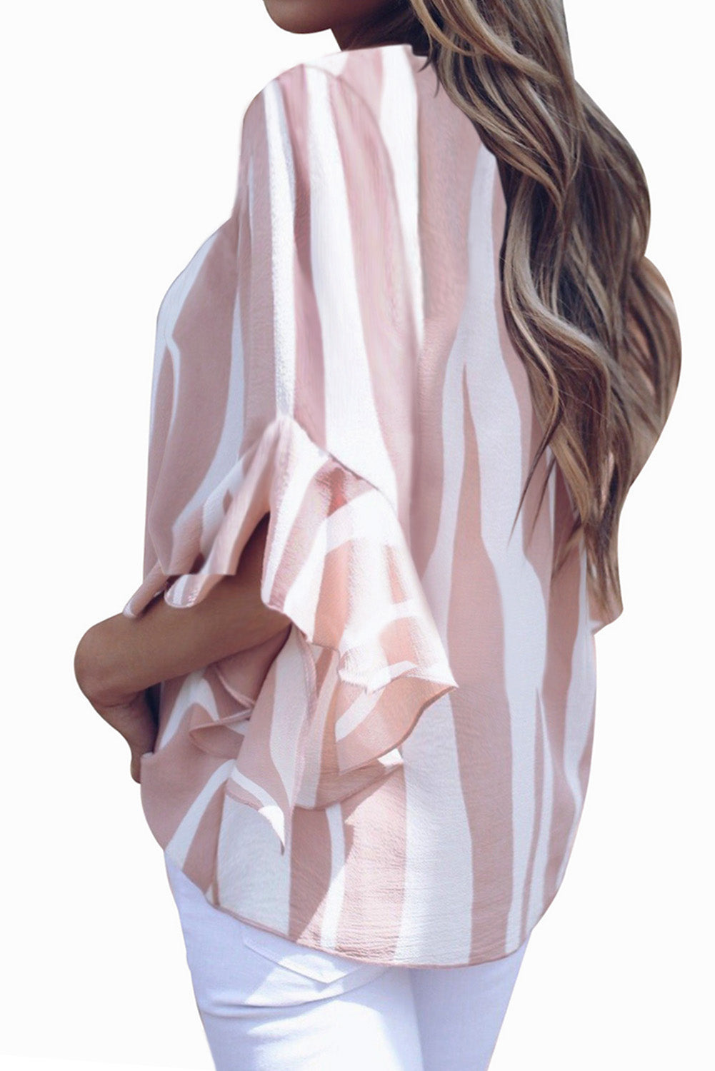 Pink Vertical Stripes V Neck 3/4 Sleeve Blouse Blouses & Shirts JT's Designer Fashion