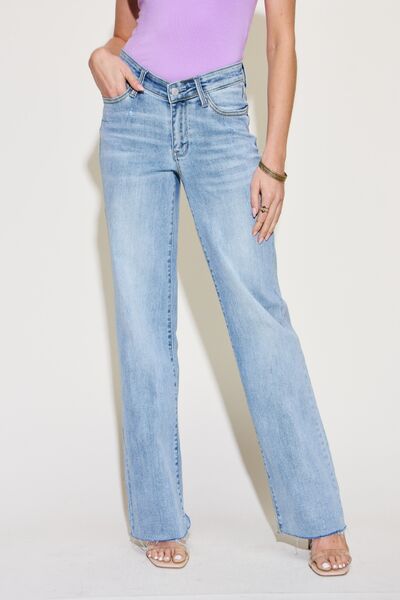 Judy Blue Full Size V Front Waistband Straight Jeans Light Jeans JT's Designer Fashion