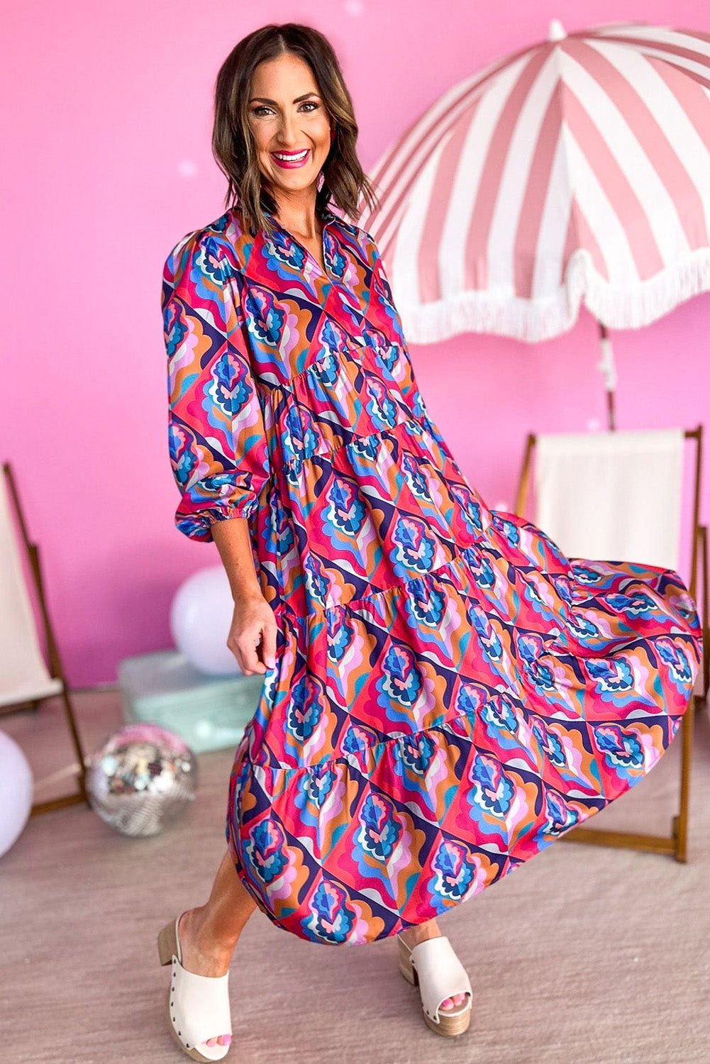 Multicolour Geometric Floral Print High Waist Plus Size Dress Plus Size JT's Designer Fashion