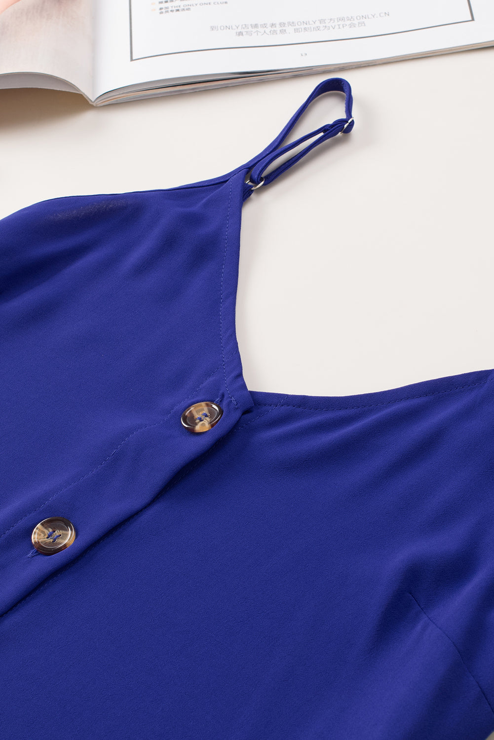 Blue Spaghetti Strap Buttoned Tank Top Tank Tops JT's Designer Fashion