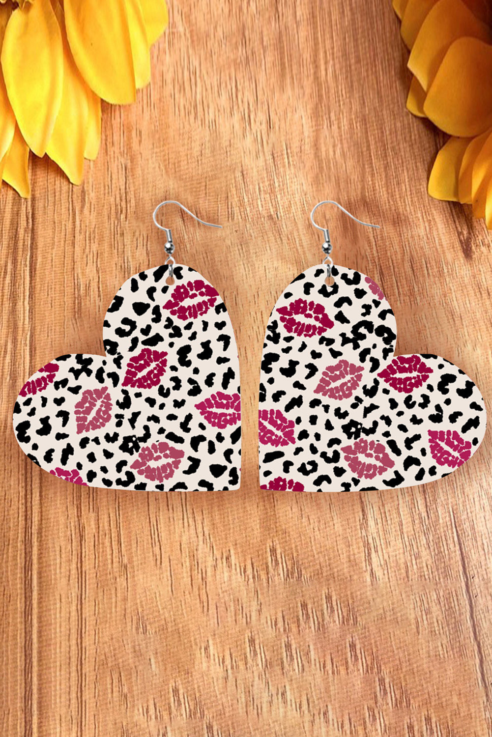 Black Leopard Lip Print Heart Shape Drop Earrings Jewelry JT's Designer Fashion