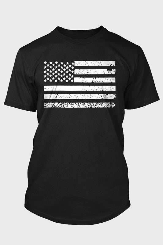 Black American Flag Pattern Print Crew Neck Men's T Shirt Black 62%Polyester+32%Cotton+6%Elastane Men's Tops JT's Designer Fashion