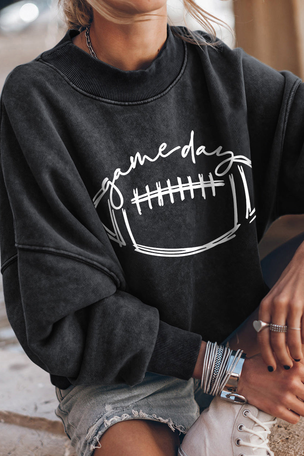 Black Rugby game day Graphic Pullover Sweatshirt Graphic Sweatshirts JT's Designer Fashion