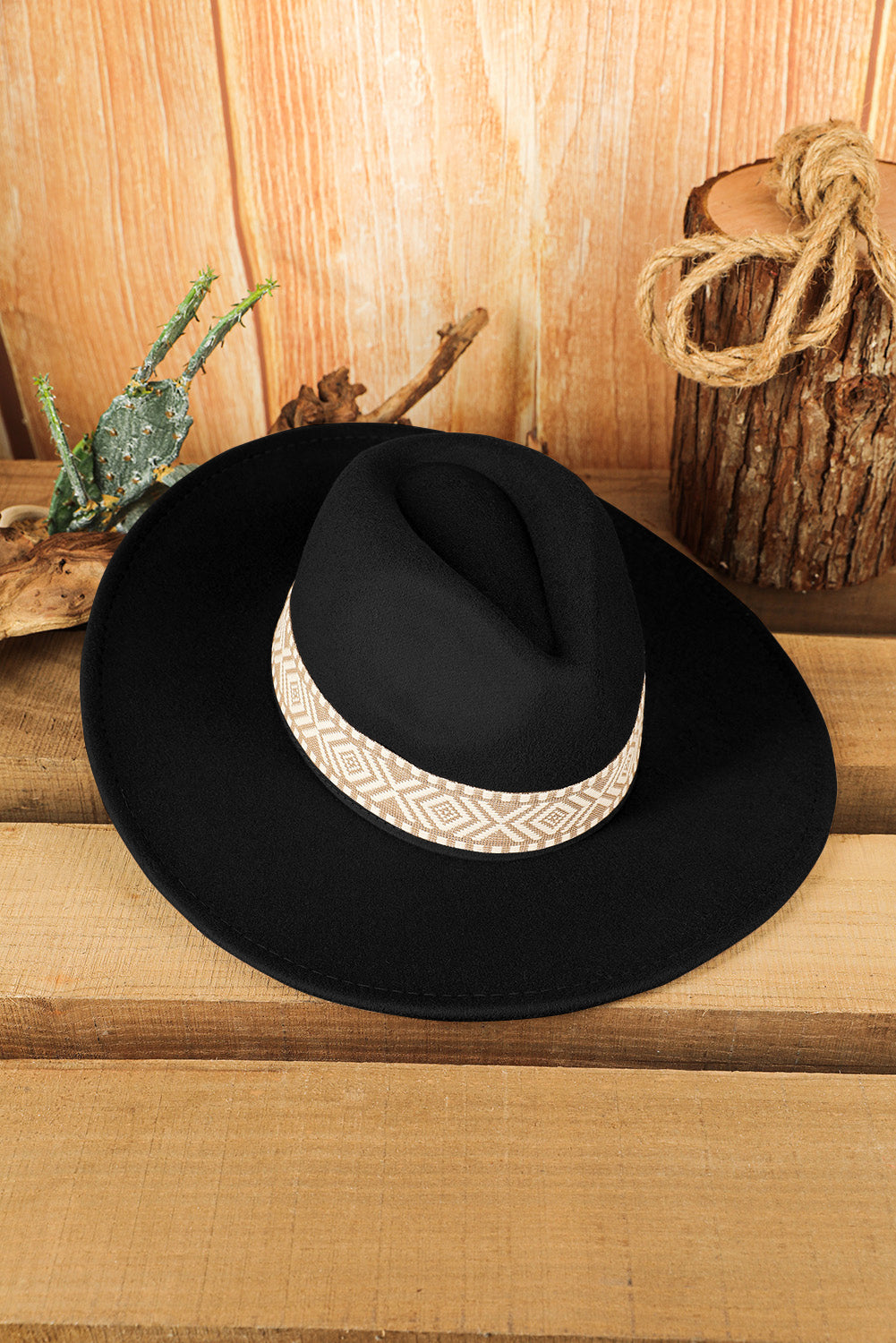 Black Aztec Embroidery Retro Flat Fedora Hat Hats & Caps JT's Designer Fashion