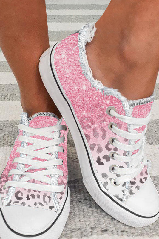 Barbie Style Pink Ombre Leopard Print Casual Canvas Shoes Women's Shoes JT's Designer Fashion