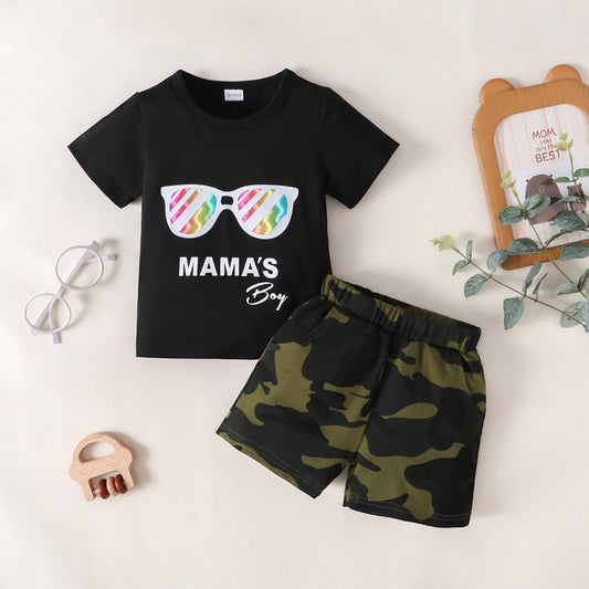 MAMA'S BOY Graphic T-Shirt and Camouflage Shorts Set Black Boys JT's Designer Fashion