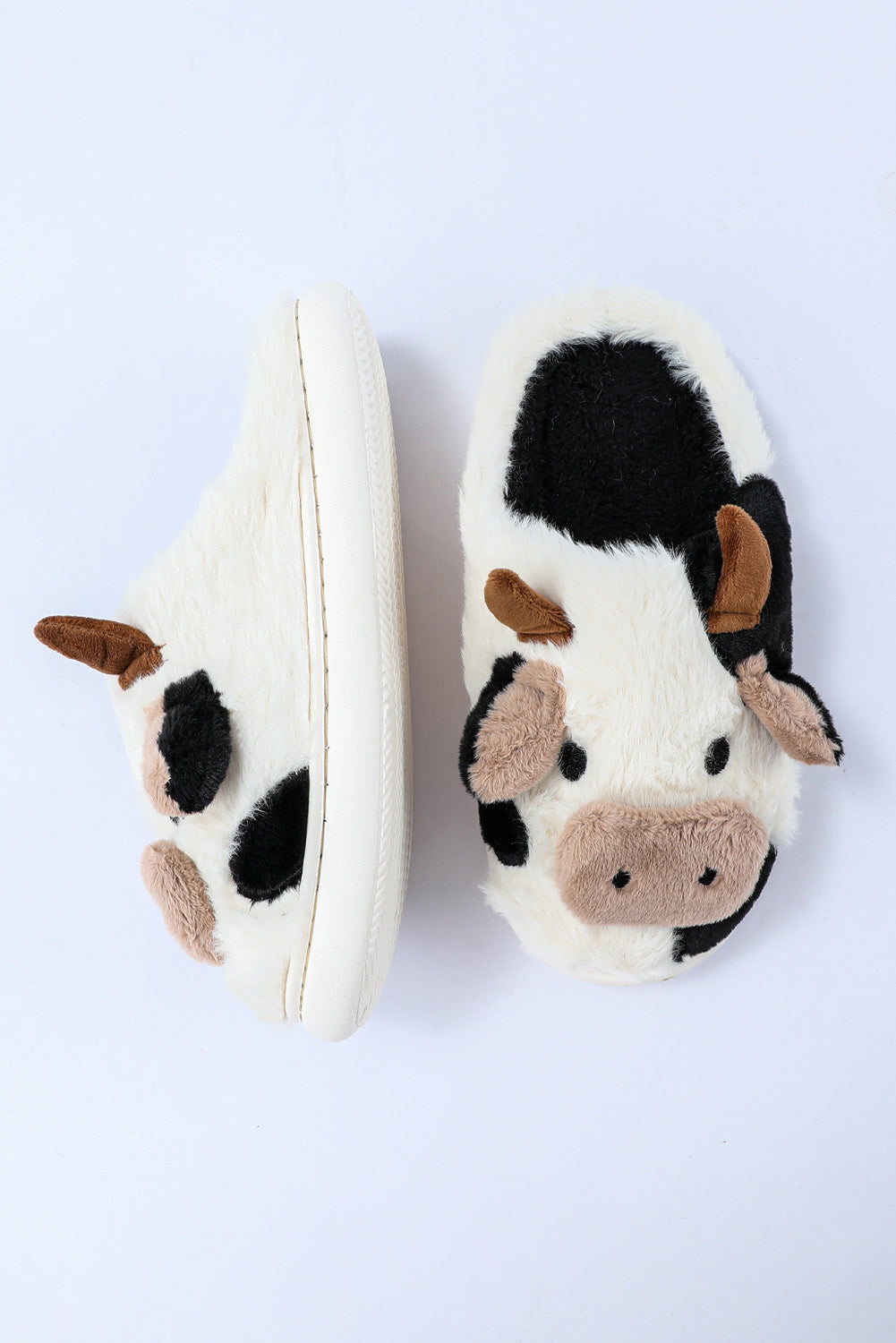White Cartoon Animal Cow Plush Slippers Slippers JT's Designer Fashion