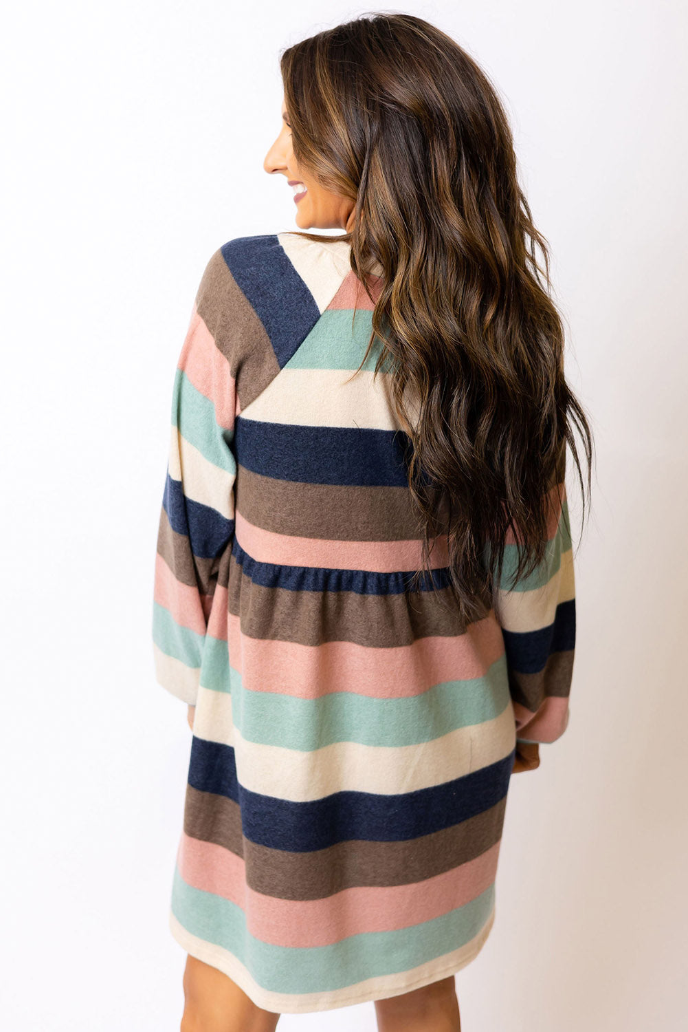 Multicolor Striped Color Block Long Sleeve Mini Dress Dresses JT's Designer Fashion