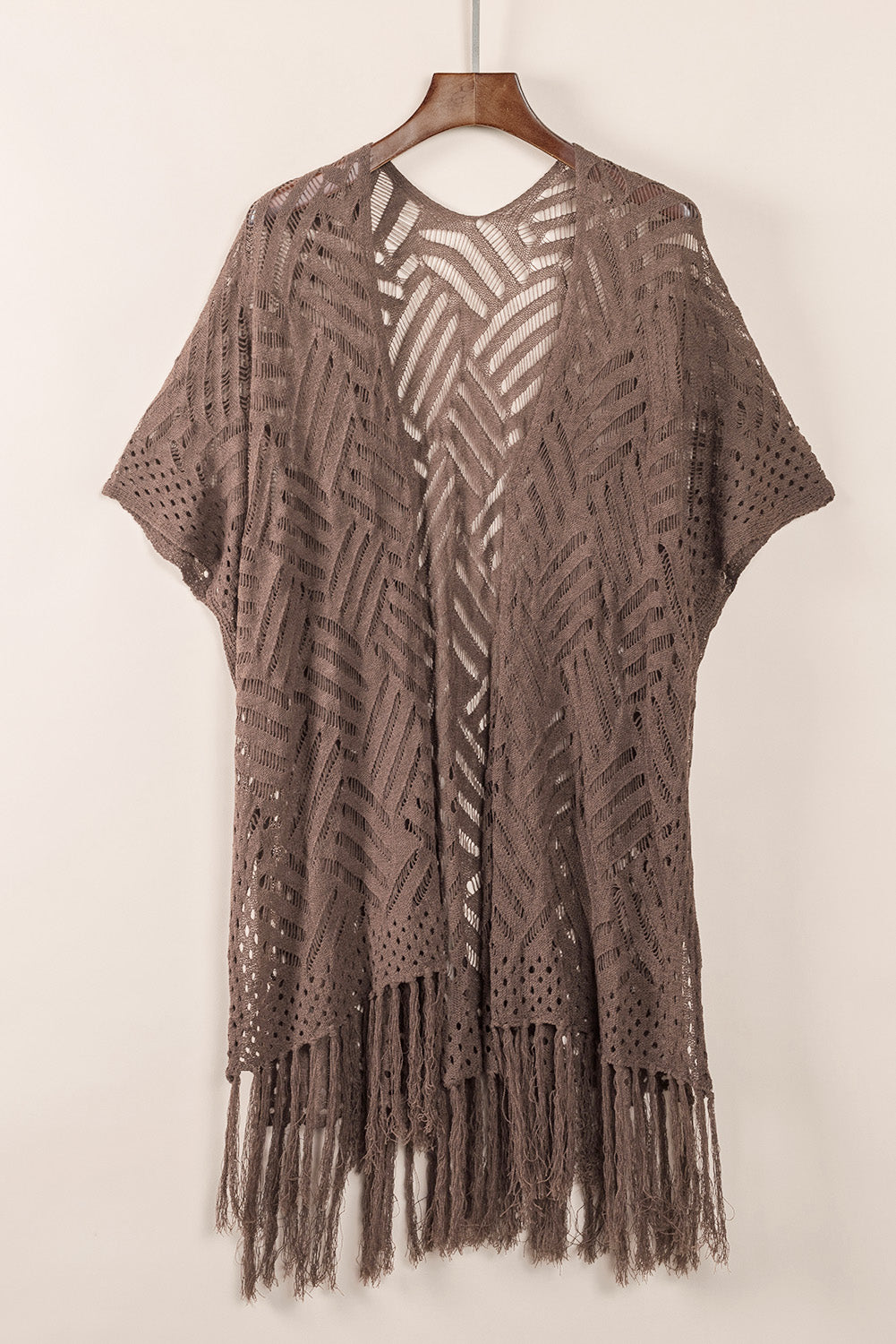 Brown Loose Knitwear Kimono with Slits Kimonos JT's Designer Fashion