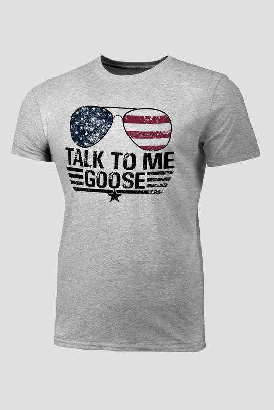 Gray Talk To Me Goose American Flag Graphic Print Men's T Shirt Gray 62%Polyester+32%Cotton+6%Elastane Men's Tops JT's Designer Fashion