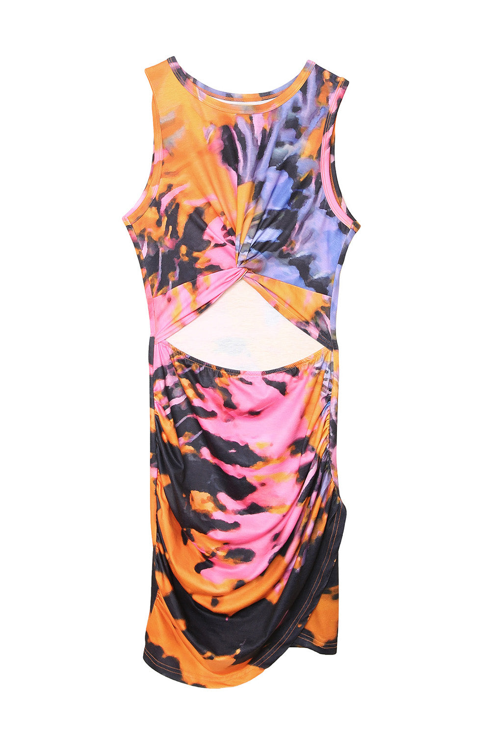 Multicolor Tie-dye Print Hollow Out Twist Bodycon Mini Dress Mini Dresses JT's Designer Fashion