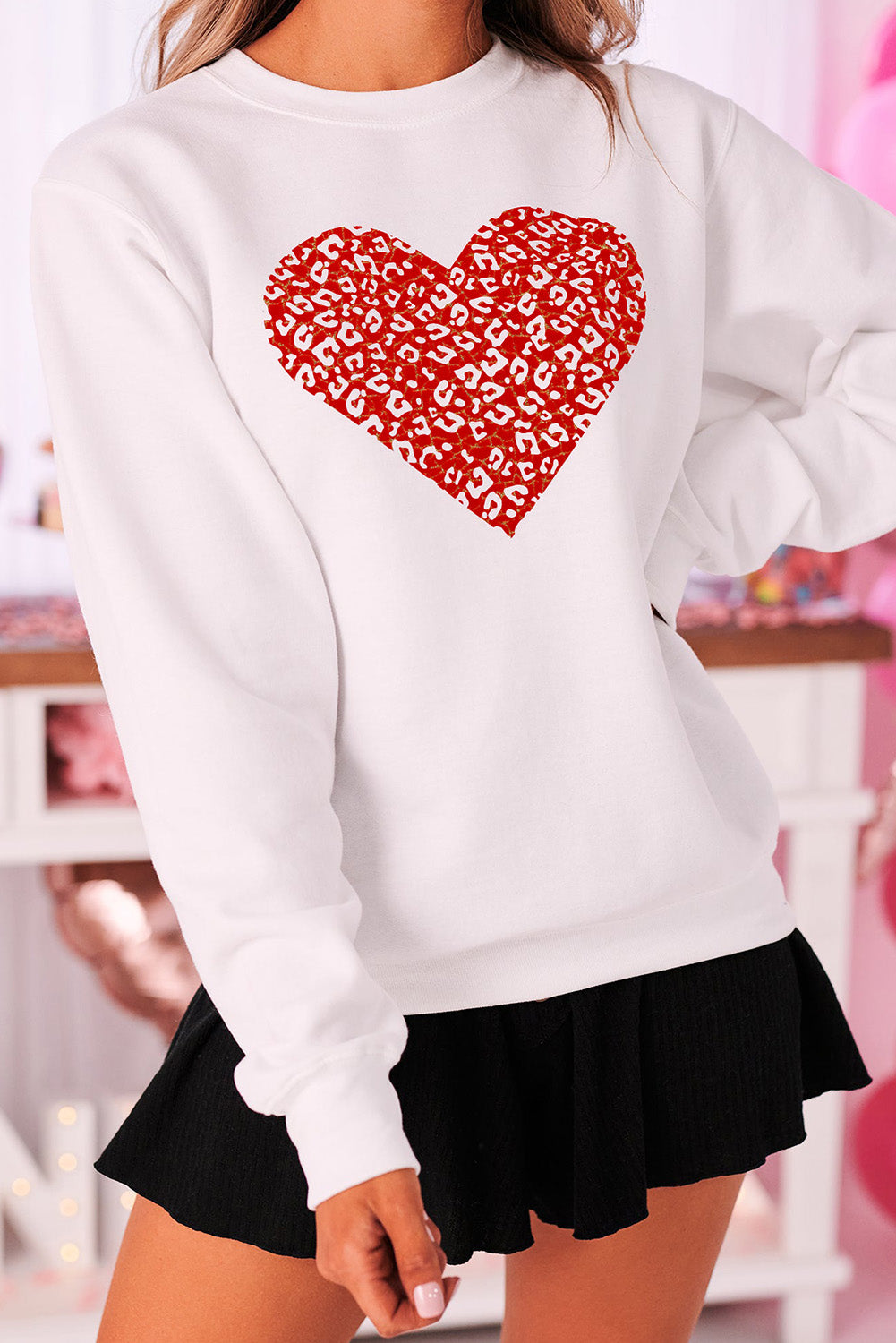 Beige Valentine's Day Heart Graphic Pullover Sweatshirt Beige 70%Polyester+30%Cotton Graphic Sweatshirts JT's Designer Fashion