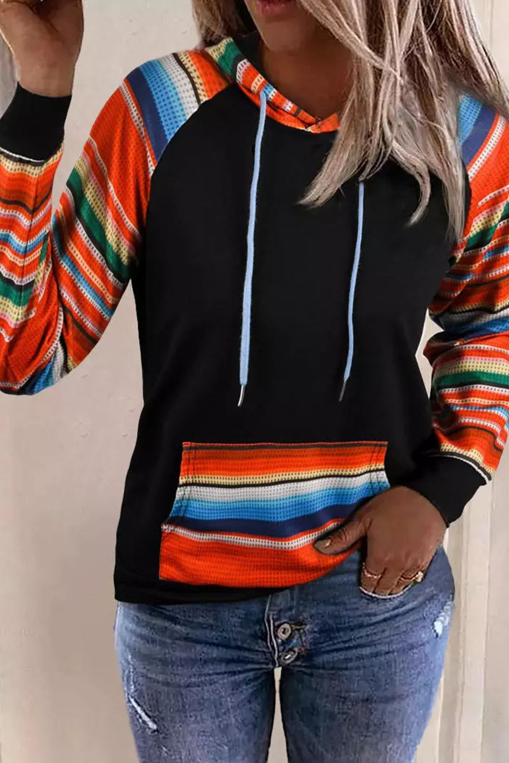 Multicolor Colorful Striped Patchwork Kangaroo Pocket Hoodie Sweatshirts & Hoodies JT's Designer Fashion