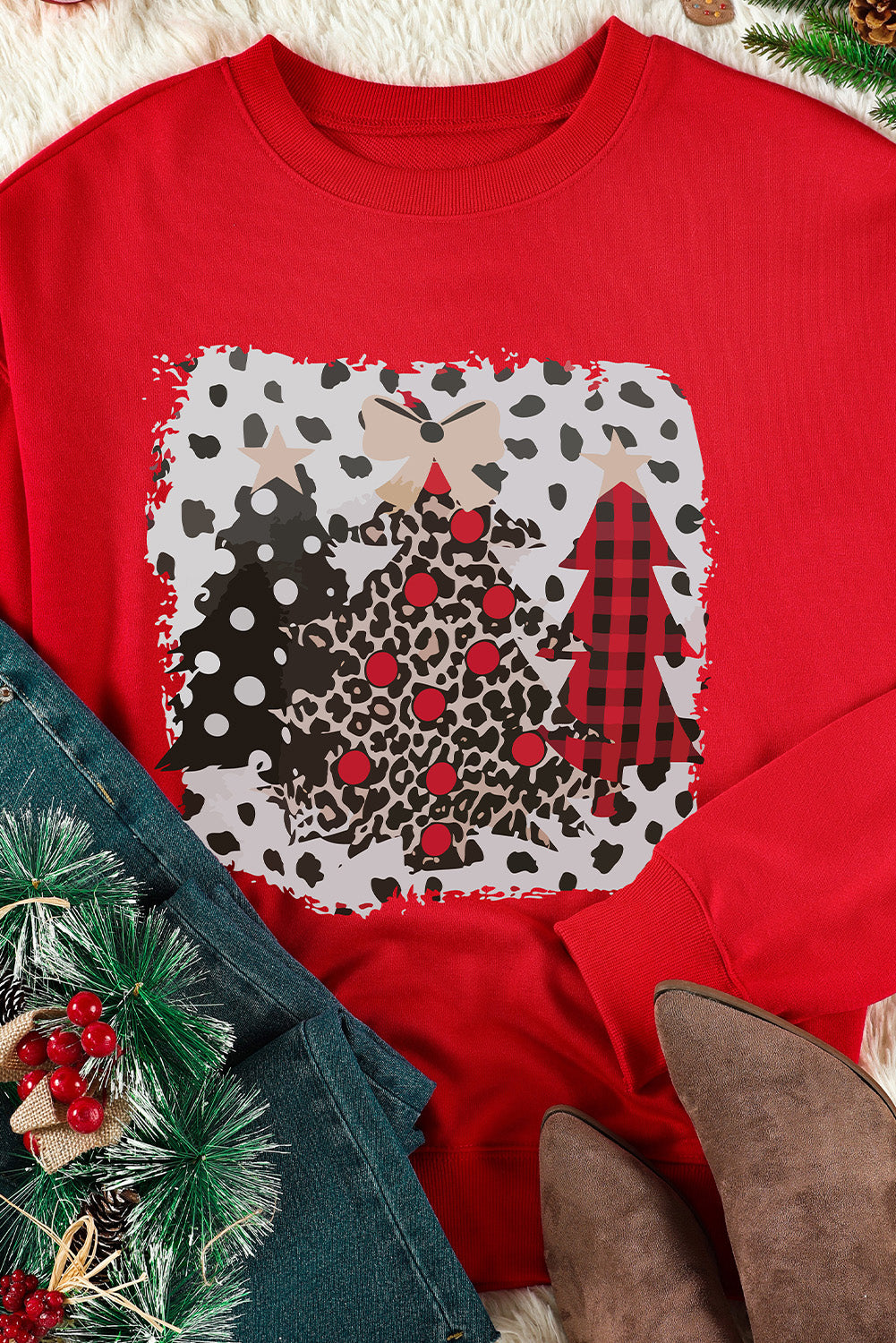 Fiery Red Multi Christmas Tree Pattern Casual Sweatshirt Graphic Sweatshirts JT's Designer Fashion
