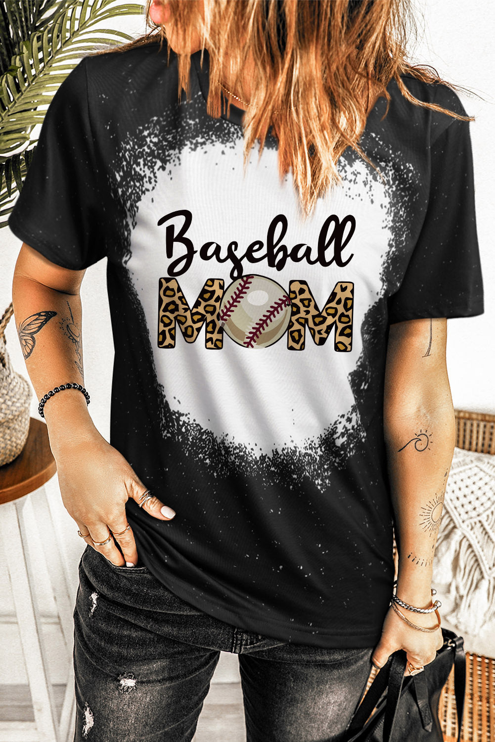 Black Baseball Mom Leopard Printed T-Shirt Family T-shirts JT's Designer Fashion