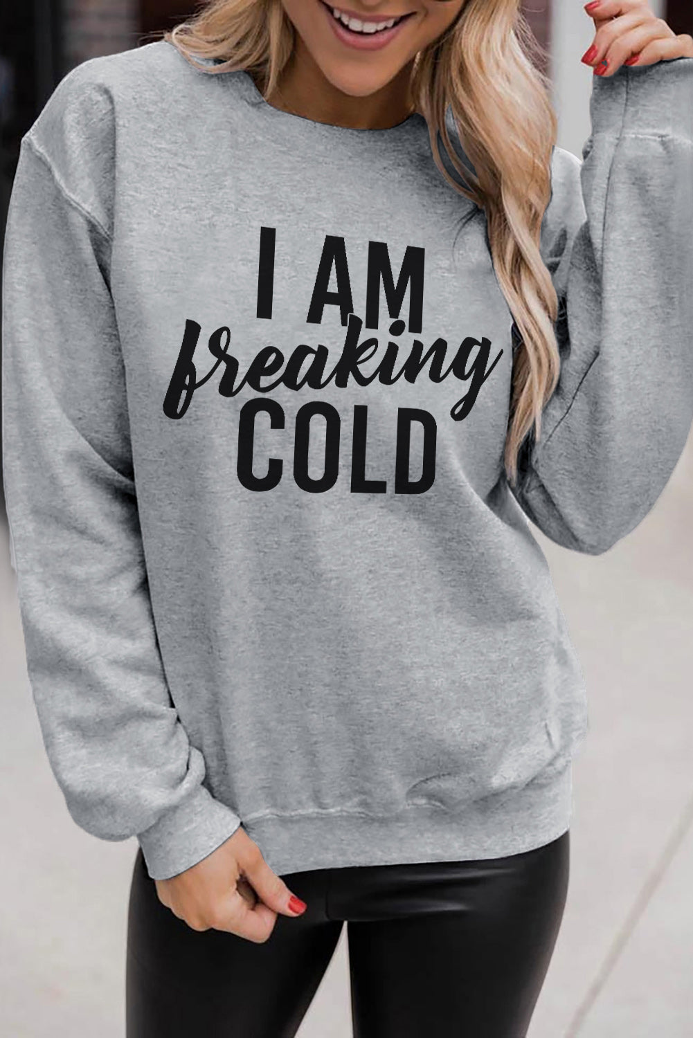 Gray I AM Breaking COLD Letter Print Graphic Sweatshirt Graphic Sweatshirts JT's Designer Fashion
