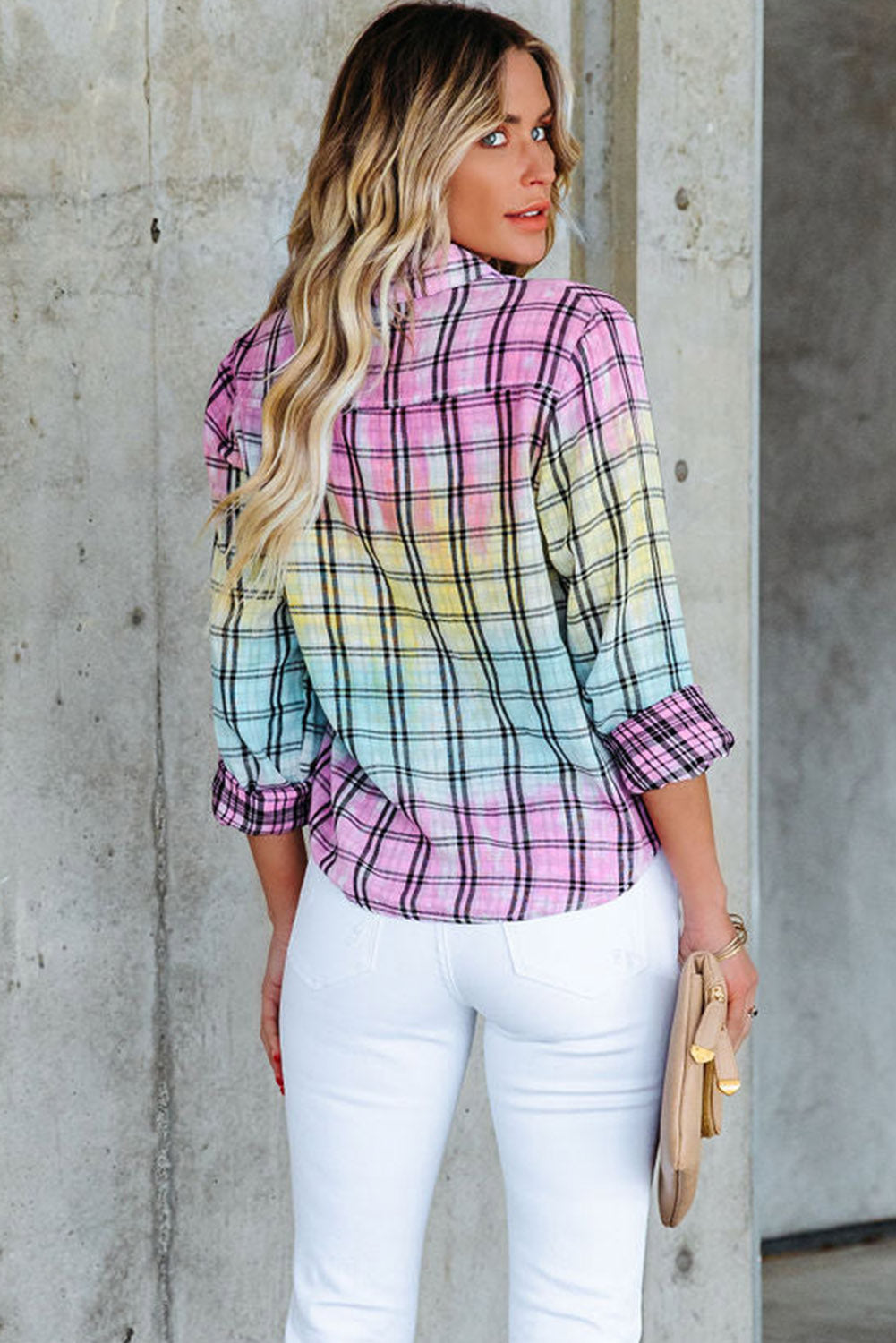 Multicolor Tie Dye Plaid Button Up Shirt Tops & Tees JT's Designer Fashion