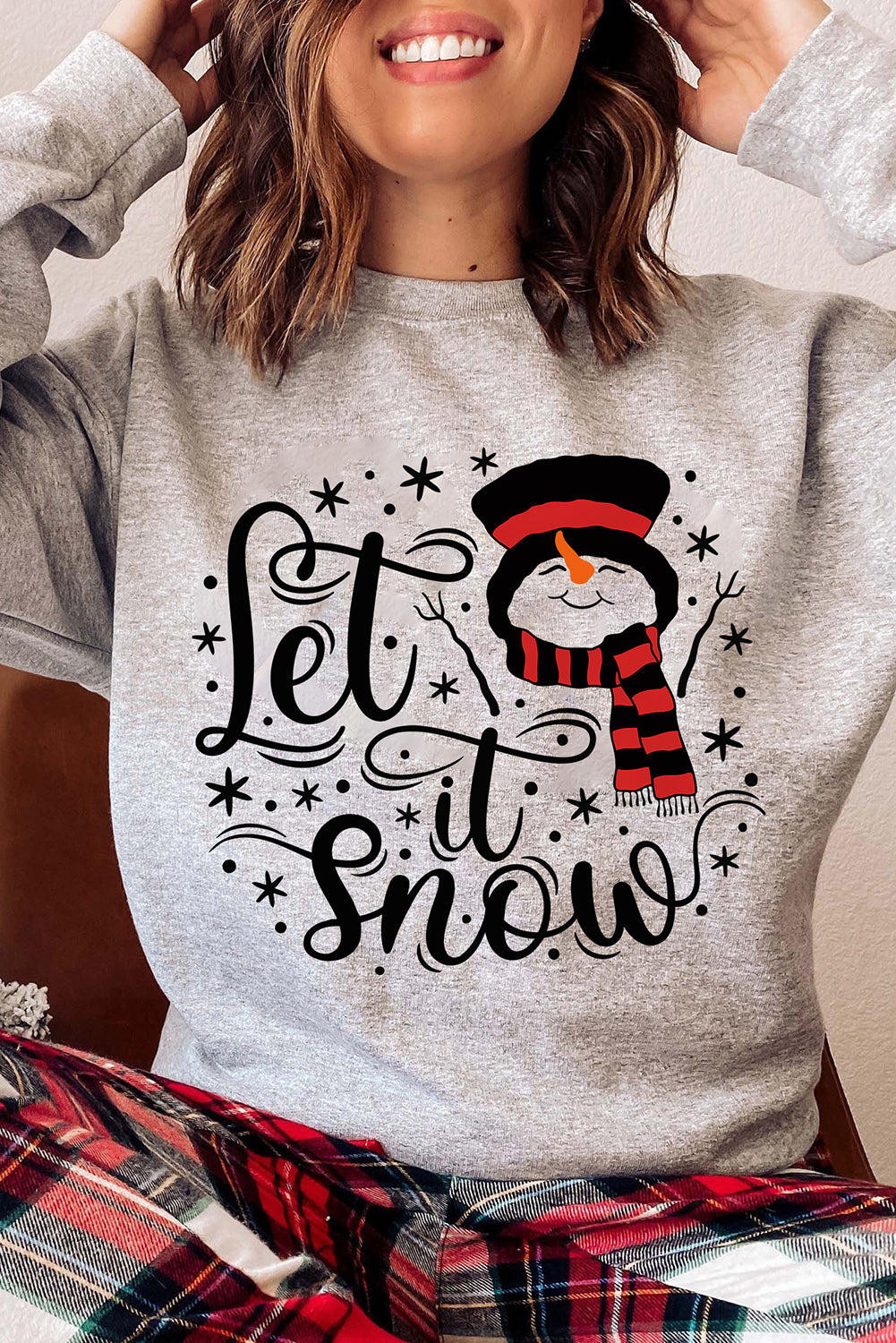 Gray Let it Snow Snowman Graphic Sweatshirt Gray 70%Polyester+30%Cotton Graphic Sweatshirts JT's Designer Fashion