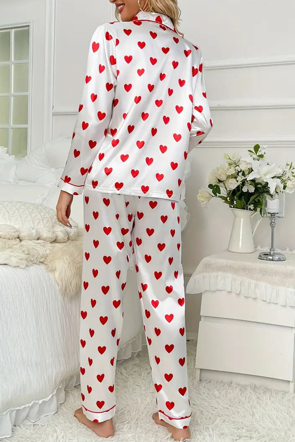 Red Valentine Heart Print Long Sleeve and Pants Pajamas Set Pre Order Loungewear JT's Designer Fashion
