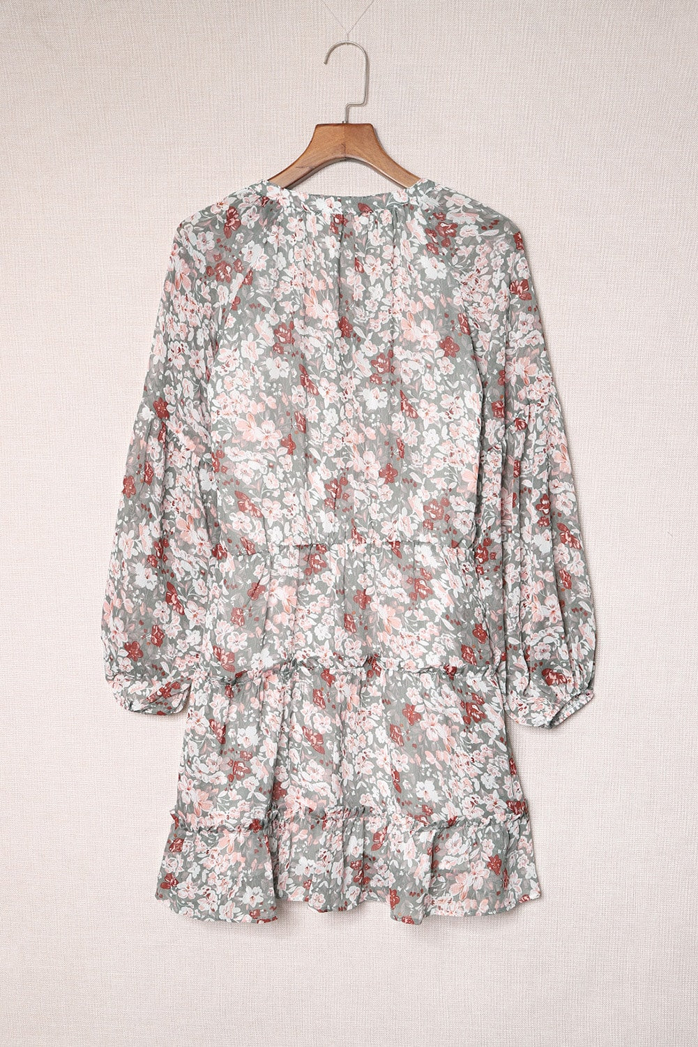 Multicolor V Neck Puff Sleeves Floral Tunic Dress Floral Dresses JT's Designer Fashion