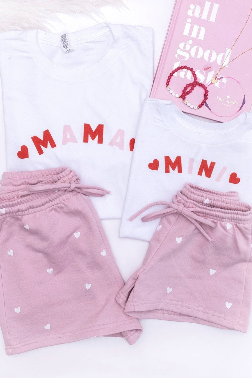 Pink Cute Heart Print Drawstring Lounge Shorts Casual Shorts JT's Designer Fashion