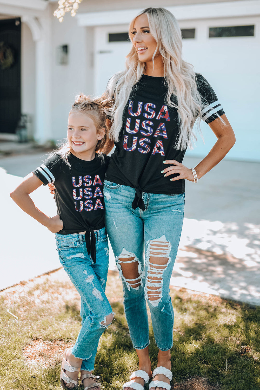 Black Daughter and Me USA Pattern Printed Short Sleeve T Shirt Family T-shirts JT's Designer Fashion